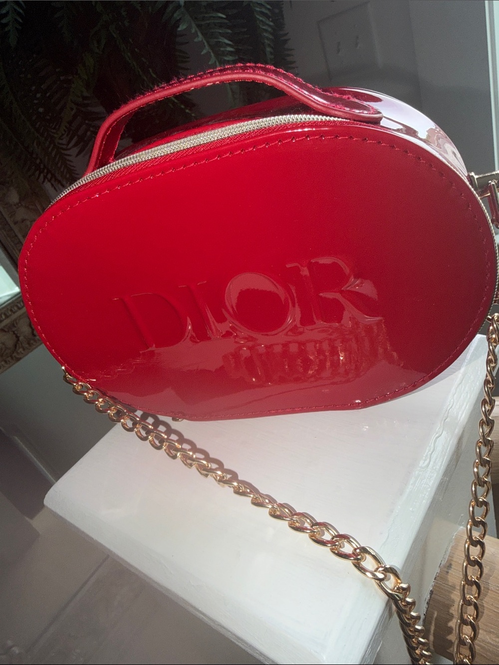 GWP-Dior Red Patent Oval Mini Bag with Gold Chain